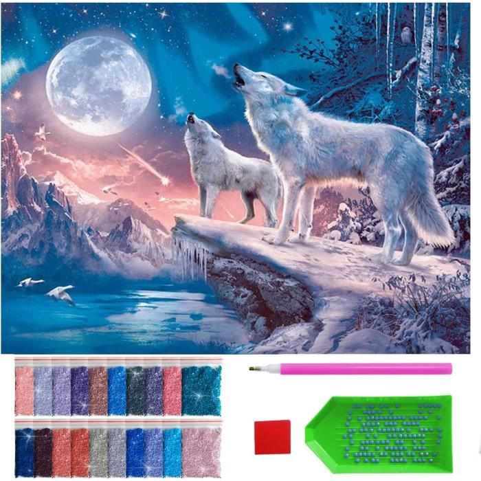 Goblen mozaic cu diamante, Zola®, Lupii si luna, 40x30 cm Goblen mozaic cu diamante, Zola®, Lupii si luna, 40x30 cm
